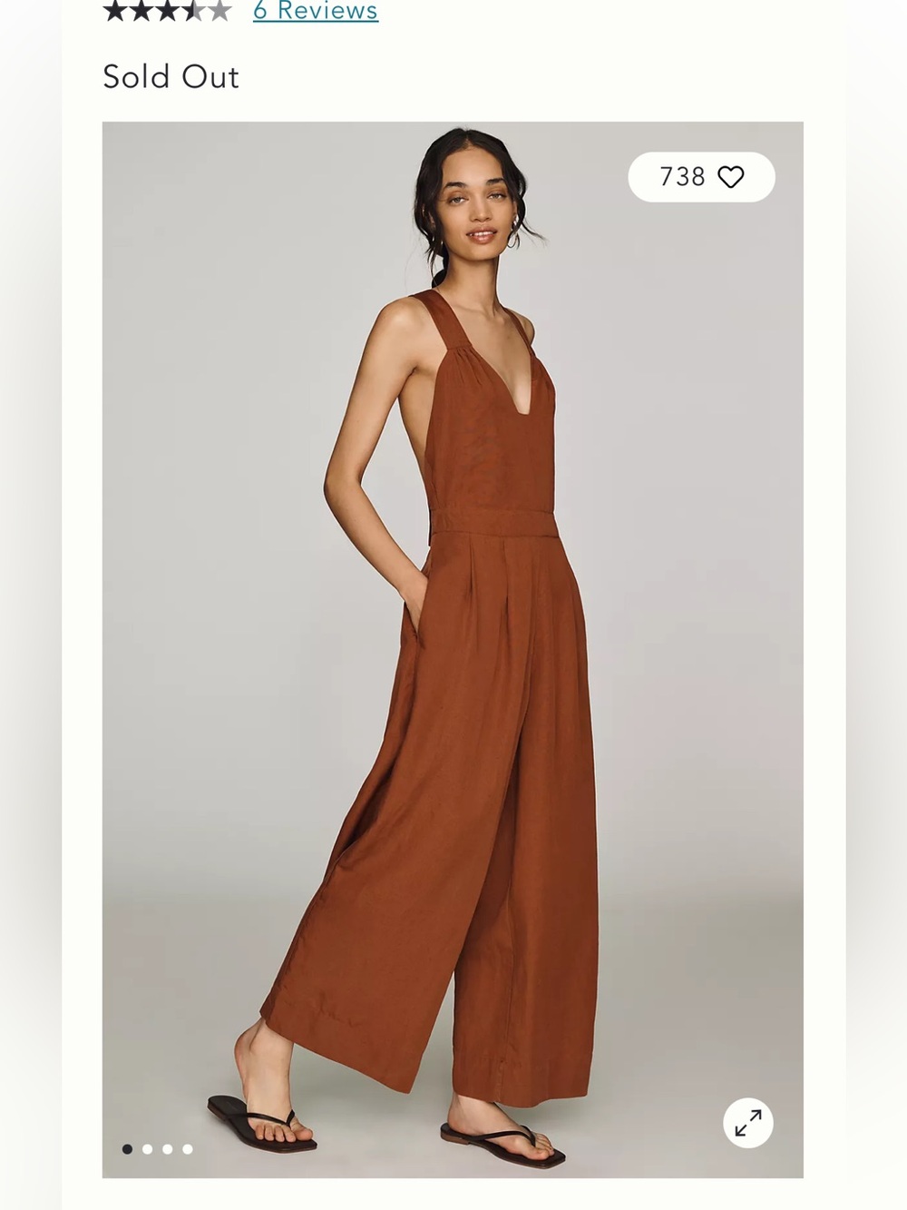 Anthropologie Rust Brown Wide-Leg V-Neck Jumpsuit